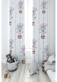 Resim Mekta Home Bebek Ve Çocuk Odası Pembe Uçan Balon Desenli 2 Kanat Fon Perde 