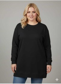 Resim BETES Kadın Tesettür Battal Beden Siyah Tunik Sweat 