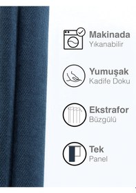 Resim Kadife Dokulu Koyu Mavi Ada Fon Perde Ekstrafor Büzgülü Koyu Mavi 