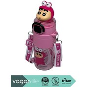 Resim Vagonlife VGN10016 650ml Askılı Pipetli Pembe Tritan Matara 