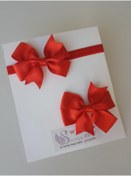 Resim swan butik Kız Bebek Çocuk Bandana Toka Seti 2'li Lohusa Seti Kırmızı Kurdela Fiyonk Set 