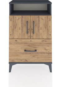 Resim Arges Komodin 2 Raflı Tek Çekmeceli 2 Kapaklı 60x30x96 Antras... Antrasit 