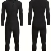 Resim Unisex 3mm Kalınlaştırılmış Neopren Tek Parça Islak Mayo - Soğuk Dirençli & Denizanasına Karşı Dayanıklı, Renk Blok Tasarımlı Uzun Kollu Yüzme Kıyafeti, Sörf ve Her Mevsim İçin, Fermuarlı Ön Kapama 