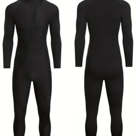 Resim Unisex 3mm Kalınlaştırılmış Neopren Tek Parça Islak Mayo - Soğuk Dirençli & Denizanasına Karşı Dayanıklı, Renk Blok Tasarımlı Uzun Kollu Yüzme Kıyafeti, Sörf ve Her Mevsim İçin, Fermuarlı Ön Kapama 