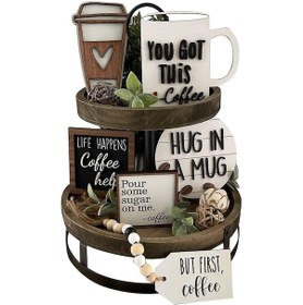 Resim Rustik Yazlık Katmanlı Tepsi Dekoru, İşaretli Çiftlik Evi Dekoratif Tepsileri, Ahşap Katmanlı Tepsi Dekoru - Yongtao 12+ 