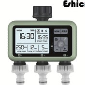 Resim 1 adet ESHICO 3-Path Su Zamanlayıcısı LCD Ekran ile, Ayarlanabilir 3-Mod Program Kontrolü, Bahçe Sulama için 3-Port, Bitki ve Tavukçuluk Ekipmanı, 17.5 x 16.99 x 8.71 cm, Hafif Yeşil, Dayanıklı Plastik Gövde, Pil ile Çalışır (Pil Dahil Değil), Bahçe Sulama Sistemi, Kolay Kurulum Özellikleri, Çok Fonksiyonlu Cihaz 