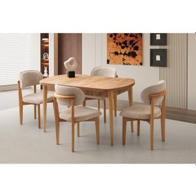 Resim Mono Kaşıklıklı Masa, Verda Sandalye, Dışbudak, 140x80 Açık Ceviz 