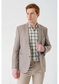 Resim İmza Örme Mono Yaka Çift Yırtmaç Likralı 6 Drop Slim Fit Dar Kesim Klasik Ceket 1002240138 - Bej 