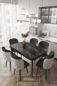 Resim DEREN HOME Novella Serisi, 80x132 Mutfak Ve Salon Yemek Masası Takımı Dış Gri Iç Oturum Siyah 