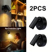 Resim 2 adet Kablosuz Manyetik Sconce Duvar Lambası - Otomatik Açma/Kapama, Karartılabilir ve Ayarlanabilir Parlaklık ile Şarj Edilebilir USB Güçlü Gece Lambası, Yatak Odası, Oturma Odası, Ofis için - Şık Siyah Tasarım, Şarj Edilebilir Duvar Lambası, Yatak Odası Gece Lambası, Modern Işık Aparatı, Dayanıklı Plastik Gövde 