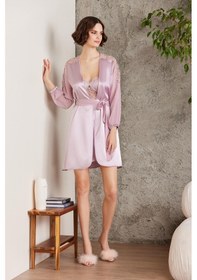 Resim Pierre Cardin Saten Gecelik Sabahlık Pijama Takım Şort Takım 6'lı Gelin Çeyiz Seti - 6005 001 