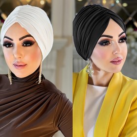 Resim 2 adet Kadınlar için Düz Renk Pilili Hijab Kapları - Hafif, Esnek Polyester Alt Eşarp Şapkaları Beyaz & Siyah Renklerde Ramazan ve Günlük Kıyafet için, Başörtüsü 