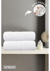 Resim 2'li Greek El Havlusu - 50x90 Cm, 225 Gr, %100 Pamuk, Spa Ve Otel Havlusu, Günlük Kullanıma Uygun Beyaz 