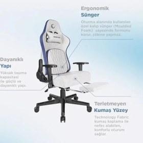 Resim Lidyada Maison MC-8663B Typhoon Oyuncu Koltuğu Gri Mavi, Terletmez Kumaş, Yatabilen Sırt, Yükseklik Ayarlı Kol Desteği, Ergonomik Gaming Chair, 120-139 kg Taşıma Kapasitesi, 2 Yıl Garanti Dayanıklı 