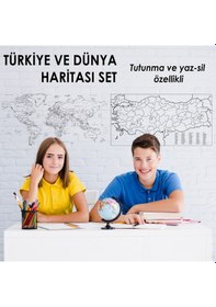 Resim Türkiye ve Dünya Haritası Set Statik Kağıt Tahta 