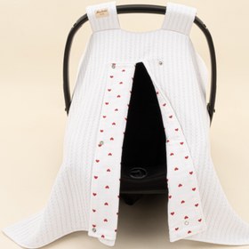 Resim Puset Örtüsü - Çift Taraflı - Beyaz Örgü - Kırmızı Kalp 