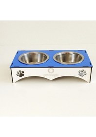 Resim Petmagic Ahşap 2'li Mama Kabı İkili Ahşap Çelik Mama Kabı - Mavi 
