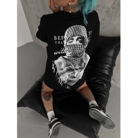 Resim Beruflic Baskılı Oversize T-Shirt - Siyah 