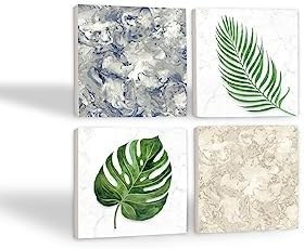 Resim Yaprak, Desen Taş Bardak Altlığı Seti - 4 Parça - Dekoratif, Rustik Mutfak Aksesuarı, 10x10 cm, Kaydırmaz Tabanlı, Şık ve Dayanıklı SC361 
