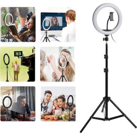 Resim Poyraz Global 10" Halka LED Tripod 200 cm Video Selfie Stüdyo Makyaj Işığı Selfi Işığı 