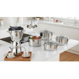 Resim Milanor Rosso Prestige 18 Parça Çeyiz Seti –18/10 Çelik- Klipso Düdüklü + Aile Çaydanlık + Cezve Set 