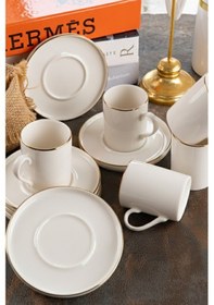 Resim Kitchen Life 12 Parça 6 Kişilik Stackable Altın Yaldızlı Kahve Fincan Takımı - Kahve Fincanı Seti 100 ML 