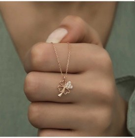 Resim Gümüş Kalpli Dört Yapraklı Yonca Kadın Kolye 