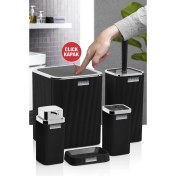 Resim Okyanus Home Stella Siyah Kromlu Çizgili Kare 5'li Banyo Seti 