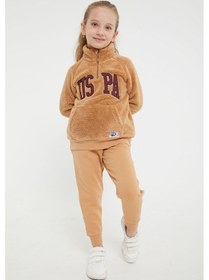 Resim U.S. Polo Assn Lisanslı Camel Kız Çocuk Yaka Fermuarlı Eşofman Takım Camel 
