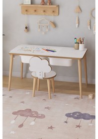 Resim Resim Kağıdı Rulolu Çocuk Oyun Aktivite Masası 1 Sandalyeli Çekmeceli Çocuk Masası - Bulut Çok Renkli 