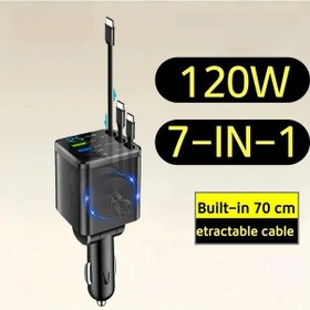 Resim Challenger 120w Geri Çekilebilir Araba Şarj Cihazı 3x Type-c Çift Usb Port Hızlı Şarj Siyah 