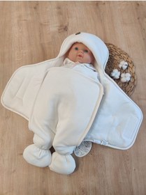 Resim Soft Yumuşak Ayaklı Bebek Kundağı Unisex Bebek Dış Kundak Battaniyesi Hastane Çıkışı Uyku Tulumu Ekru 