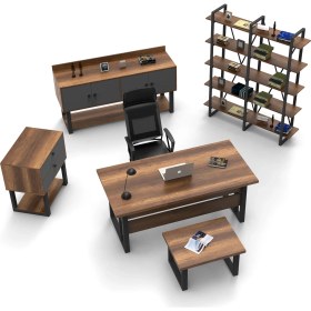 Resim L'occi Concept March ABCDE Metal Ofis Masa Sehpa Keson Konsol Kitaplık 5'li Büro Takımı Barok-Gri 