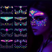 Resim 8 Adet Karanlıkta Parlayan Su Geçirmez Yüz Stickerları - Halloween, Maskeli Balo Partileri & Müzik Festivalleri, Kozmetik Dans Partisi için Neon Kelebek Tasarımları 