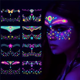 Resim 8 Adet Karanlıkta Parlayan Su Geçirmez Yüz Stickerları - Halloween, Maskeli Balo Partileri & Müzik Festivalleri, Kozmetik Dans Partisi için Neon Kelebek Tasarımları 
