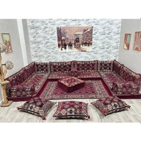 Resim Coton Şark Köşesi Otantik Desenli Lüks Minder Takımı Konsept 19 Parça Bordo Bordo 