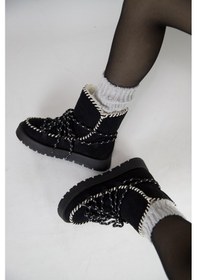 Resim 219851141-1s Kadın Yumuşak Rahat Kürklü Bot - Tekstil Süet Kışlık Siyah Bot Siyah 