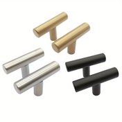 Resim Mat Metal Çekmeçe Düğmeleri - 2'li Paslanmaz Çelik T-Kolu, Fırçalanmış Yüzey, Dolap ve Kapaklar İçin Uygun, Birden Fazla Bileşen İçerir 