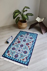 Resim Pratik Ve Taşınabilir Ipek Dokulu Keseli Seccade Çiçek Desenli S10011 Çok Renkli 