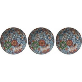 Resim Metal Çerezlik Mandala Desen Renkli Dekoratif Servis Kasesi, Yuvarlak Sunum Tabağı 3'lü Set A 