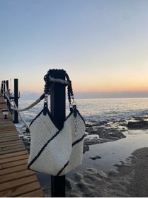 Resim BeyceModa Kağıt ip el emeği Krem siyah Plaj çantası 