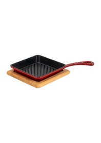 Resim Lava Döküm Mini Kare Izgara Tava Kayın Ahşap Altlıklı Döküm Demir Yekpare Saplı Ölçü 16x16cm.-bordo Bordo 