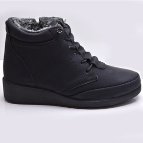 Resim 210 Ortopedik Taban Lastik Bağcıklı İçi Kürklü Siyah Anne Botu Kadın Bot Ayakkabı Siyah 