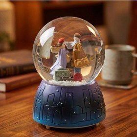 Resim Pilli Işıklı Müzikli Kar Küresi Valizli Sevgili Çift Figürlü Eğlenceli Masaüstü Biblo, Led Aydınlatm 