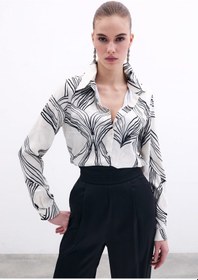 Resim Sateen Desenli Saten Gömlek - Siyah-135861 Siyah 