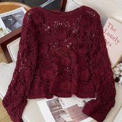 Resim Kadınlar İçin Şık Çiçek Desenli Kazak - Uzun Kollu, Yarı Saydam Bordo Renk, Tüm Mevsimler İçin Şık Kapşonlu Kazak, Günlük ve Resmi Giyimlerde Kullanım, Hafif Kumaş, Trend Kadın Modası 