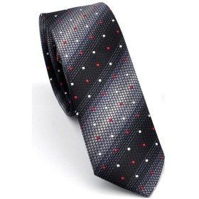Resim Gaffy Gri Füme Ve Siyah Verev Desenli Dokuma Kumaş Mendilli Slim Fit Kravat // Sdk-240803 Desenli 