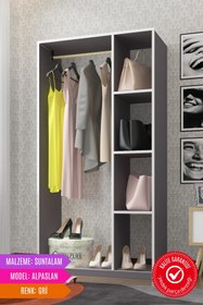 Resim Kenzlife Giysi Dolabı Alpaslan 175*90*40 Gri Gardırop 