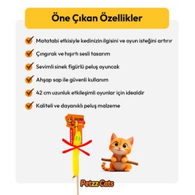 Resim PetzzCats Sinek Matatabi ve Çıngırak Sesli Kedi Oltası Oyuncağı Sarı 42 Cm 