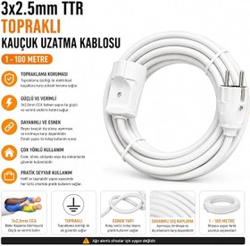 Resim 3x2.5mm TTR Tekli Beyaz Topraklı Kauçuk Uzatma Kablosu (80 METRE) 